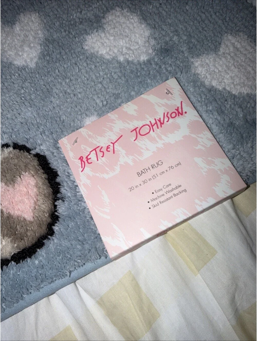 Betsey Johnson Baby Blue Teddy Bear Soft Bathroom Bath Mat Rug Rubber Back